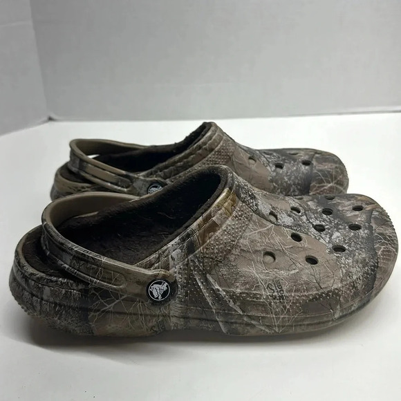 Crocs Mules Slip On Shoes Sherpa Realtree Camo Camouflage Brown Women's Size 11 - Picture 2 of 9